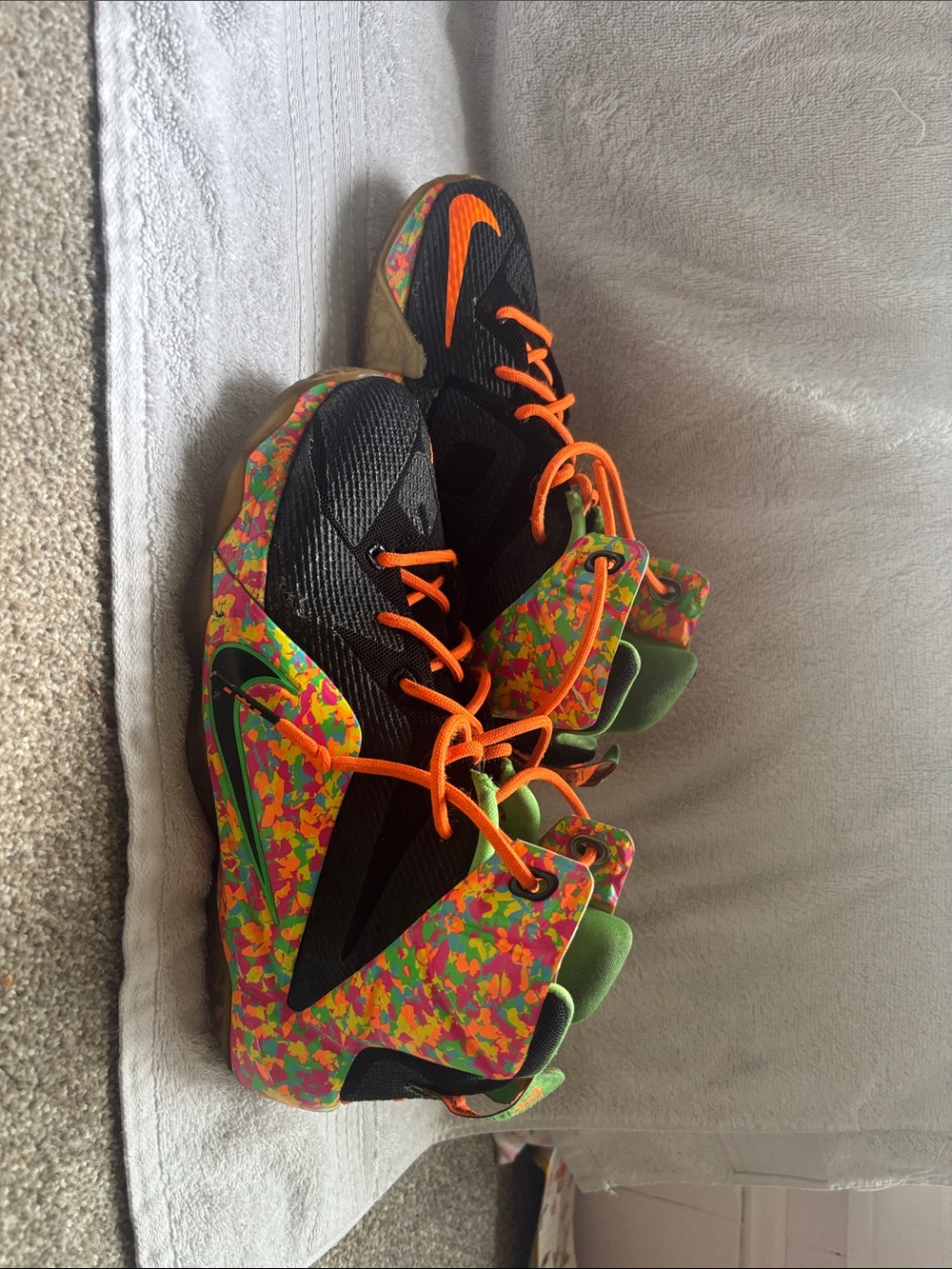 Nike Kids Black Sneakers with Neon Orange Laces and Multicolor Panels